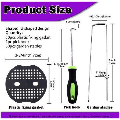 Lot de Pièces Piquets De Jardin en Forme de U et Joints de Fixation en Plastique avec Crochet de Crochet, Agrafes pour Tuyaux d'irrigation, Clôtures Fixes, Clous de Gazon Artificiel (1/5)