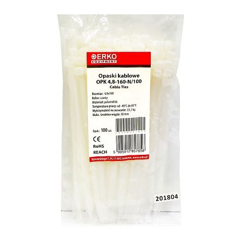 Weiße Kabelbinder OPK 160/4.8, 100er-Packung, erko