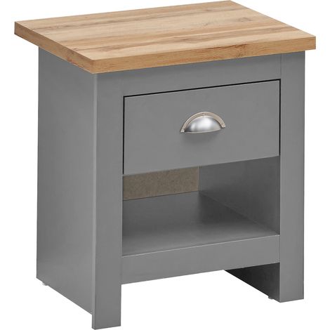 Nightstand with 1 Drawer Light Grey Bedside Table Oak Top (1/5)