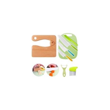 Kindermesserset, 8-teilig, für die Küchen von Kleinkindern, inklusive Holzmesser, Schneidebrett und Fischschäler, ideal zum Schneiden und Kochen (1/5)