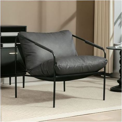 Lounge-Sessel mit Kunstlederbezug und Metallgestell, dicken Kissen, 74,5 x 75 x 77 cm, anthrazitgrau (1/5)