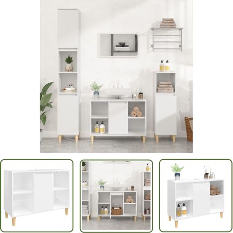 The Living Store Waschbeckenunterschrank Hochglanz-Weiß 80x33x60cm Holzwerkstoff - Waschbeckenunterschrank - Badezimmermöbel - Eukalyptus - Holzwerkstoff - Weißer Küchenkasten (1/5)