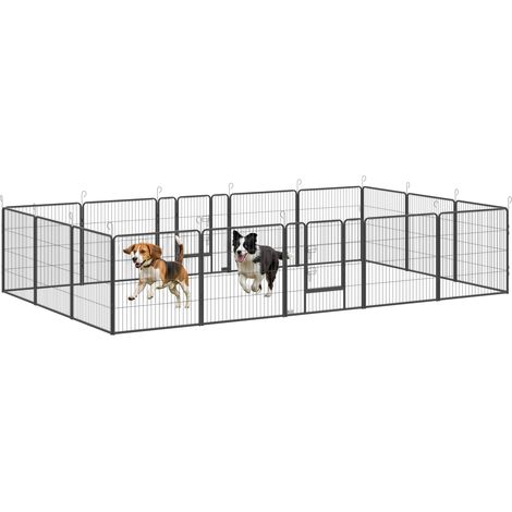 Welpenlaufstall, 16-teilig Welpenauslauf faltbar mit Tür für kleine, mittlere Hunde, 3,2 x 3,2 x 0,8 m, Grau (1/5)