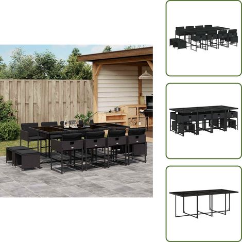 Cuscini da giardino - vidaXL Set da Pranzo da Giardino 13pz con Cuscini Nero in Polyrattan - Rattan PE
