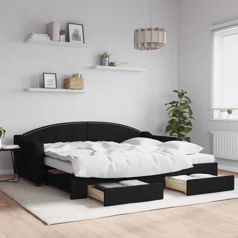 vidaXL Lit de jour avec gigogne et tiroirs noir 90x200 cm tissu (1/5)