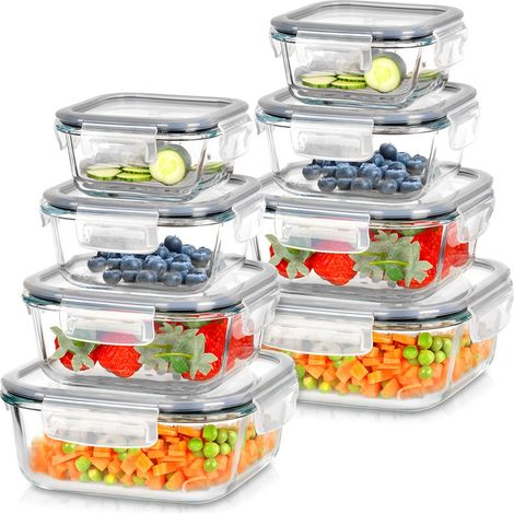 Contenitori per alimenti in vetro con coperchio e guarnizione, quadrati, 8 pezzi. (1/5)