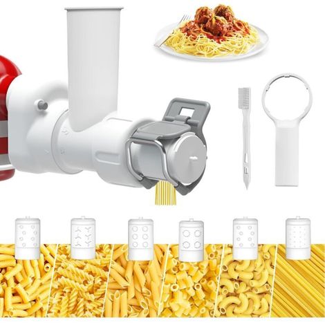 Accessoire pour pâtes compatible avec les robots pâtissiers KitchenAid, offrant 6 formes de pâtes différentes. Accessoires KitchenAid résistants et compatibles lave-vaisselle.