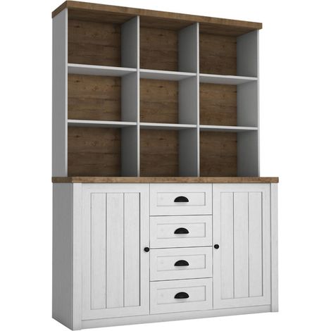 Credenza 2 ante 4 cassetti Léandre bianco e marrone 198,1cm