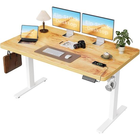 Schreibtisch Höhenverstellbar 140x80cm 2 Hellbraun 140 x 80 cm Pro (1/5)