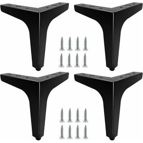 Lot de 4 15cm Pieds de Meubles Métal Noir, Pieds Canapé Durable, Pied Table Basse, Rehausseur Pied de Table Permettent de Se Lever ou Remplacer des Tables de Chevet, Canapé, Meubles TV, Fauteuil (1/4)