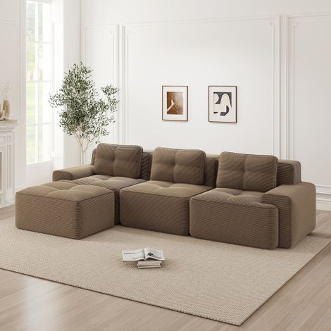 Cloud Modulsofa Boneless L-förmiges Sofa, Modulares Sofa mit Ottoman, Modulares Cloud-Sofa, 3-Sitzer Corduroy-Cloud-Sofa für Wohnzimmer, Montagefreies Sofa, braun 
WL
