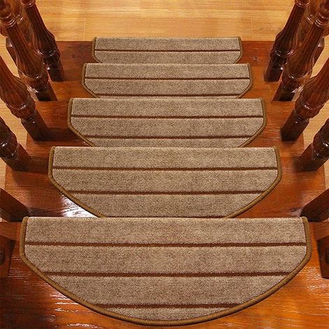 Lot de 15 Tapis d'Escalier Antidérapants autocollants doux pour marches d'escalier - 65 x 24 cm - Rayures marron