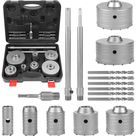 Set di 16 punte per carotaggio in calcestruzzo, sega a tazza per carotaggio a secco, 7 punte per carotaggio (30, 40, 50, 65, 80, 100, 110 mm) con punte di centraggio SDS Plus e SDS Max 6 da 100 mm e 3