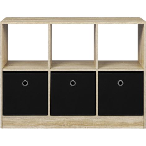 Libreria da terra con 6 cubi e 3 cassetti in tessuto 80x30x61 cm rovere chiaro nero HOMVRA (1/5)