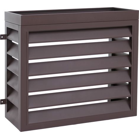 [NEUWERTIG] Verkleidung für Klimaanlage/Wärmetauscher HHG-577 mit Pflanzkasten, Abdeckung, Metall 80x97x38cm dunkelbraun