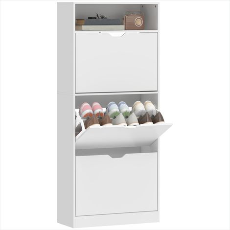 Meuble à chaussures 18 paires étagères réglables 3 tiroirs blanc (1/5)