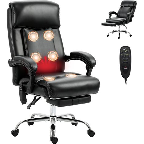 Fauteuil de bureau - HOMCOM - massant vibrant et chauffant, hauteur réglable, dossier inclinable - PU - 64 x 59 x 120 cm - noir (1/5)