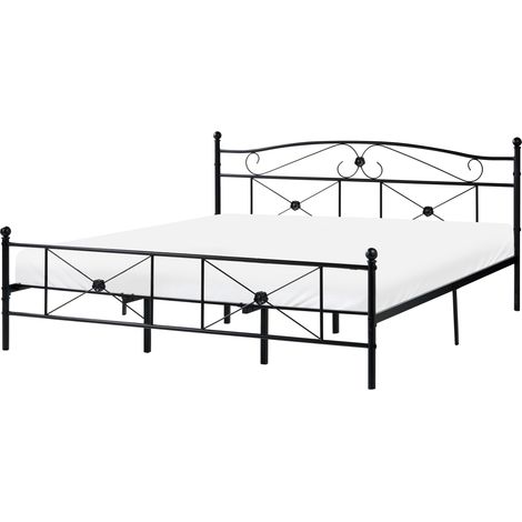 Cama doble de metal negra 180 x 200 cm con somier y respaldo estilo retro Rodez