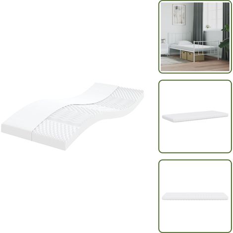 The Living Store Matelas en mousse blanc 80x200 cm 7 zones dureté 20 ILD - Matelas Mousse - Matelas Double Zone - Matelas Support Lombaire - Literie Blanche - Sommier Tapissier Compatible (1/5)