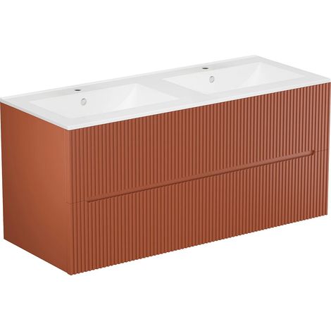 Meuble de salle de bain suspendu avec vasque à encastrer - Strié terracotta - 120 cm - PAVANI (1/5)