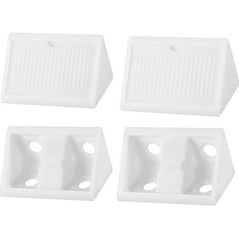 100 équerres de fixation, connecteurs pour meubles, supports d'étagère, 4 trous, blanches, en plastique (1/5)