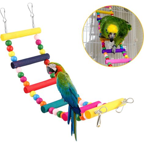 Accessoires pour cages à oiseaux, perchoir coloré, hamac avec échelle pour petits oiseaux et perroquets (1/5)