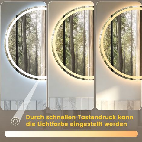 Miroir mural rond 60x60 cm lumineux pour salle de bain, miroir cosmétique LED anti-buée, 3 modes de couleur réglables et variateur d'intensité, miroir connecté design moderne pour la maison. (1/5)