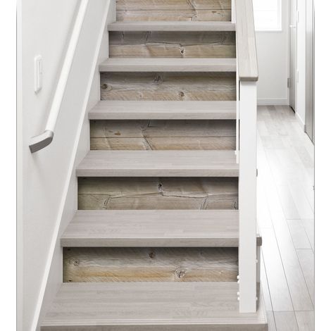 Lot de 3 stickers muraux adhésifs planche bois vieilli 19,5x100cm marron gris – Décor autocollant pour intérieur – Facile à poser – Plage (1/5)