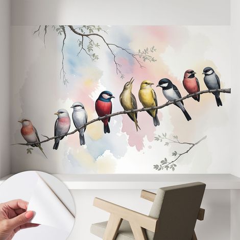 Papier peint autocollant décoratif à motifs pour salon chambre et bureau Tapete adhésif pour décoration Oiseaux sur une branche 104x70 cm (1/5)