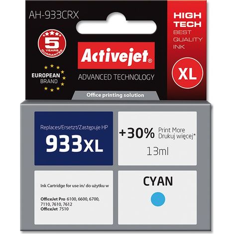 Activejet AH-933CRX ink (replacement for HP 933XL CN054AE Premium 13 ml cyan)