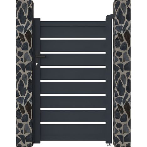 Vente-Unique – Portillon battant aluminium ajouré 103 x 165 cm – Résistance au vent 72 km/h – Mécanisme manuel – Design ajouré anthracite (1/4)