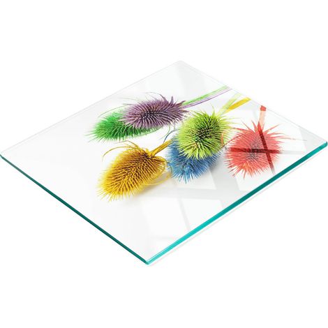 Tabla decorativa de vidrio con gr谩ficos para servir aperitivos, dise帽o de cardo, 60x52 cm.