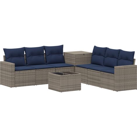 Ensemble de Canapés 8 pièces Gris et bleu marine 55 x 55 x 37 cm - vidaXL (1/5)