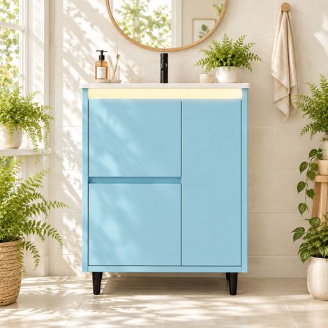 Mueble de baño con lavabo 61 x 46,5 x 87 cm, 2 cajones, 1 puerta, azul DESVIAE (1/5)