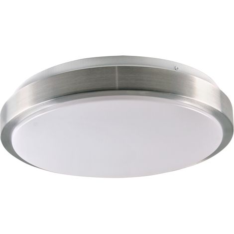 Polux Benedykt 33cm Round Flush Mount Ceiling/Wall Light, Brushed Silver & White, Milky Diffuser, 2xE27 Sockets, Max 2x20W, IP20 Indoor Plafond Lamp (1/5)