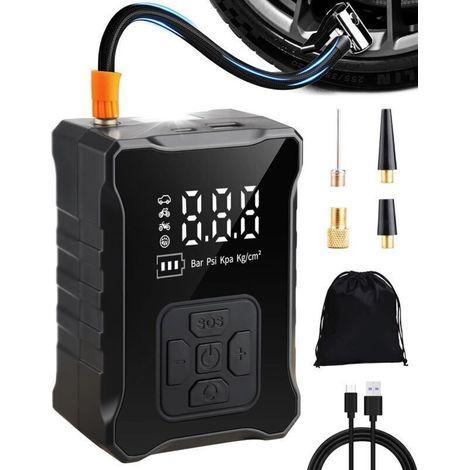Mini Compresseur à Air, Gonfleur Pneus Portatif Pompe a Velo Electrique avec Écran LCD Numérique et Lumière pour Moto Voiture Velo (1/4)