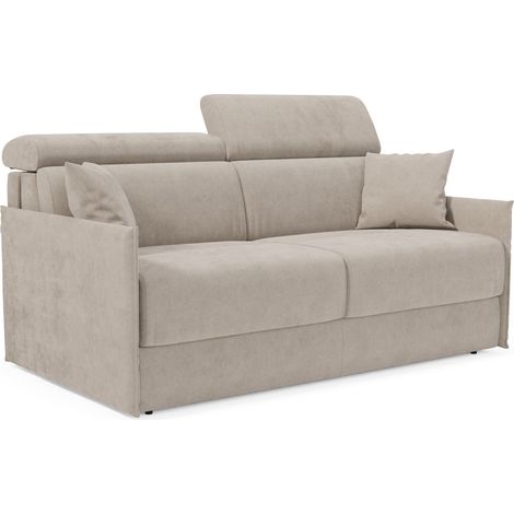 Miryam Sofá cama con reposacabezas reclinables en suave tejido antimanchas T31 149 cm topo