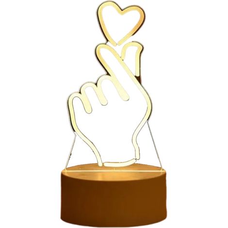 Veilleuse LED 3D - Lampe Acrylique Forme Coeur - Éclairage Doux pour Chambre Enfant ou Salon - Alimentation Pile Sèche - 1 Unité