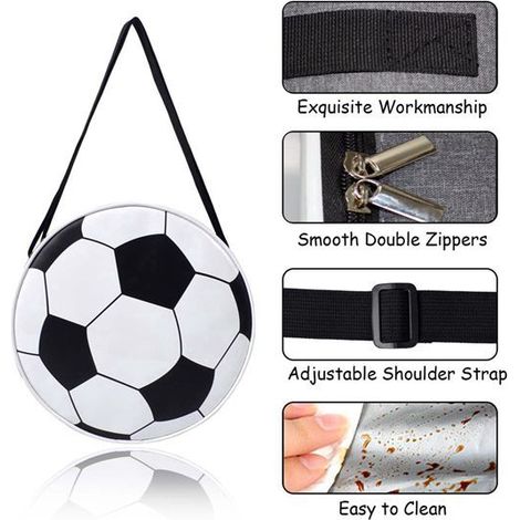 1 couleur : bleu marine Matière : tissu Oxford Bandoulière Sac à lunch rond réutilisable, idéal pour le football.