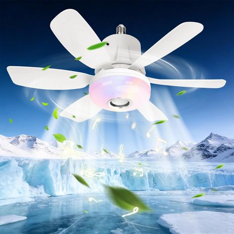 Deckenventilator mit Licht und Fernbedienung E27, integrierter Lautsprecher, dimmbare LED-Ventilatorleuchte 3000-6500K, RGB-Stimmungslicht und Timer, leise für Schlafzimmer, Wohnzimmer (1/5)