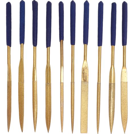 Lot de 10 limes diamantées or et bleu résistant à la corrosion, pour métal, verre et pierre. (1/5)