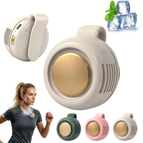 2 Pack Portable Mini Clip-On Fan, 3-Speed Bladeless Fan for Shirt & Waist, Suitable for Outdoor, Office, Travel & Sports,Beige (1/5)