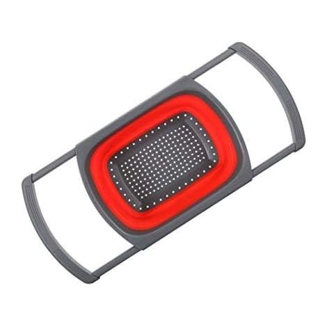 Passoire Pliable Silicone, Facile à Nettoyer Corbeille à Aliments Légumes Fruits avec Poignées Extensibles-Rouge (1/5)