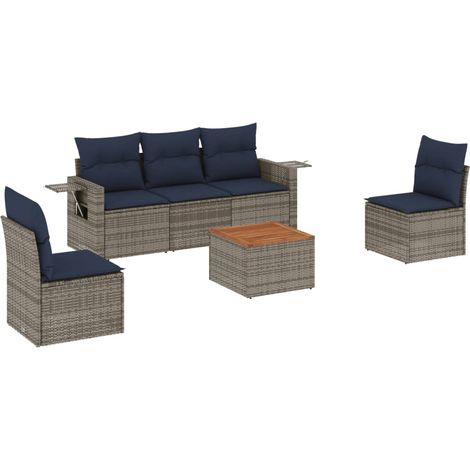 vidaXL 6 Piece Garden Sofa Set with Cushions Grey Poly Rattan (US only) (1/5)