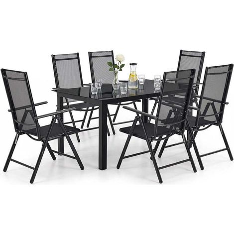 [GEBRAUCHT] B-Ware Gartengarnitur Milano 7-teilig Gartenmöbel Set Tisch Stühle dunkelgrau 150x90cm (1/2)