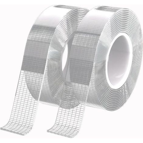 Ruban adhésif double face extra fort transparent - 10 m - Nano Tape - Double face - Sans trace - Lavable - Amovible - Pour photo, tapis, produits en bois, produits métalliques, bureau, cuisine (1/5)