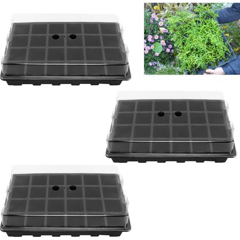 Lot de 3 plateaux de semis à 12 et 24 trous avec trous d'aération et repiqueuses avec étiquettes pour bouturage (1/5)