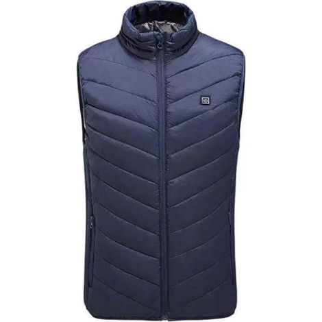 Beheizbare Jacke für Damen und Herren mit 4 Heizzonen und 3 Heizstufen. Elektrisch beheizbare Jacke mit USB-Ladeanschluss, maschinenwaschbar. Blau, Größe L.