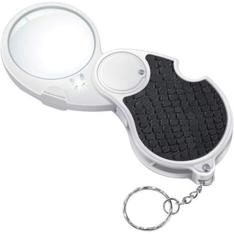 Loupe de poche avec éclairage, grossissement x5, petite loupe pliante et éclairée pour la lecture de pièces de monnaie, les loisirs et les voyages – Diamètre 45 mm (1/4)