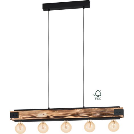 Lampadario A Sospensione Vintage Layham Metallo Nero Legno 5 Luci E27 (1/5)